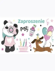 Zaproszenie Z 160x95 zest. 62128 Dziecięce - Balony, Dziewczynka, Grafika, Pandy, Psy, Torty, Urodziny - POL-MAK