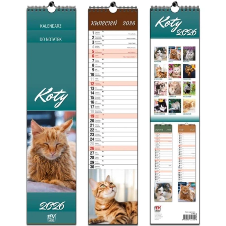 Kalendarz 2026 paskowy 13 planszowy Koty - EV-Corp