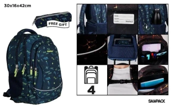 Plecak czterokomorowy 30x16x42cm + piórnik - MP Main Paper