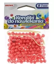 Koraliki do nawlekania czerwone + sznurek 6mm 16g - Brewis