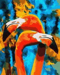 Malowanie po numerach-Pomarańczowe flamingi 40x50 - Ideyka
