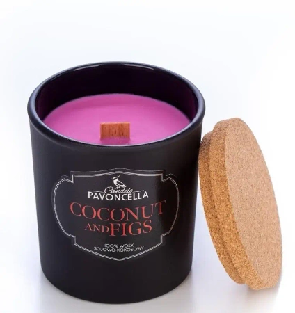 Świeczka sojowa Coconut and Figs czarna 135g - Pavoncella
