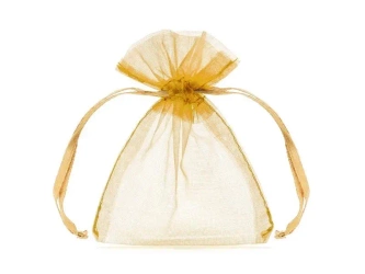 Woreczki z organzy złoty 10cm 10szt - PartyDeco