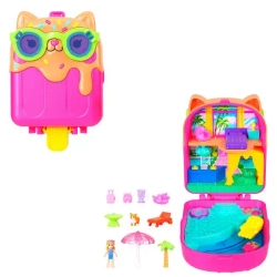 Polly Pocket. JCB17 Kotek. Lód na patyku. Hotelik. Zestaw kompaktowy