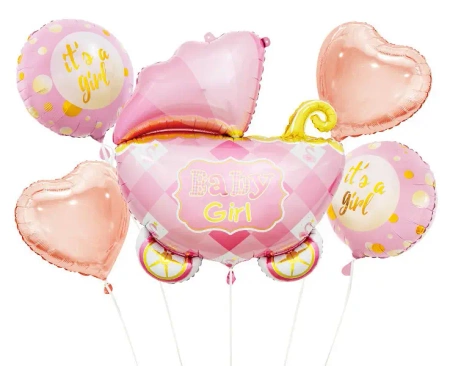 Balony foliowe zestaw Wózek, różowy 5szt - Godan