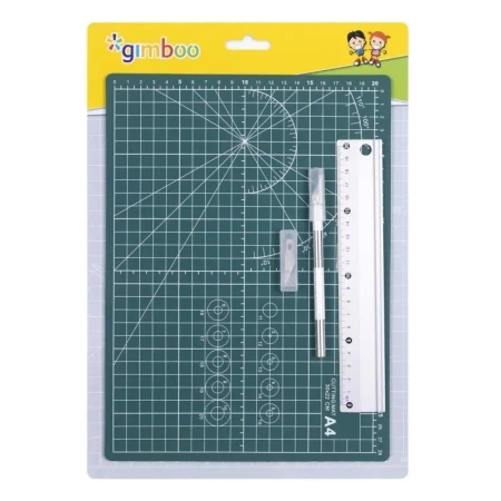 Mata do cięcia A4 + linijka aluminiowa 20cm, nożyk - Gimboo