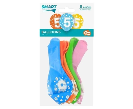 Balony cyfra 5 MIX 30cm 5szt - Godan
