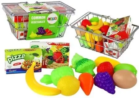Koszyk sklepowy metalowy z warzywami i owocami - Leantoys