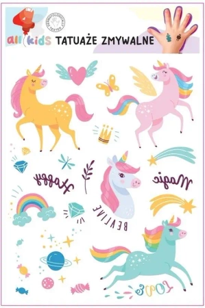 Tatuaże zmywalne dla dzieci Tęczowe jednorożce - All4Kids