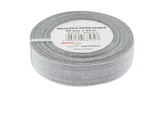 Wstążka brokatowa srebrna 25mmx22m - Brewis