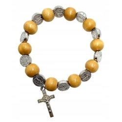 Różaniec Benedykt krzyż beż na gumce - Art Sacrum