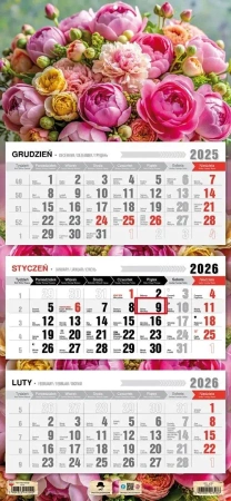 Kalendarz 2026 trójdzielny płaska główka kwiaty - Pan Kalendarzyk