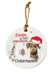 Zawieszka ceramiczna Boże Narodzenie Doberman - Kukartka