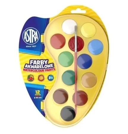 Farby akwarelowe paletka fi 30mm 12 kolorów ASTRA - ASTRA papiernicze
