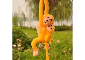 Maskotka małpka z dzieckiem żółta 90cm - Leantoys