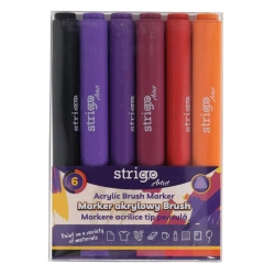 Strigo. Markery akrylowe trójkątne 6 kolorów. Końcówka Brush. Zestaw 7 - Strigo