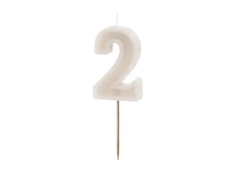 Świeczka urodzinowa 2 beżowa 6cm - PartyDeco