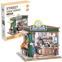 Uliczny zakątek drewniane puzzle 3D kawiarenka - Askato