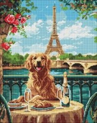 Diamentowa mozaika - Retriever w Paryżu 40x50cm - Ideyka