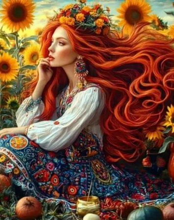 Diamentowa Mozaika Kobieta w polu słoneczników rude włosy NO-2003118 - Norimpex