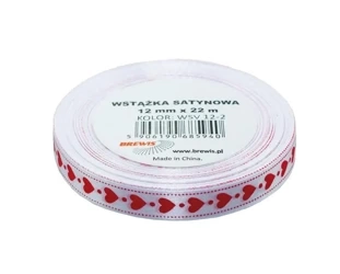 Wstążka satynowa serca biała 12mmx22m - Brewis