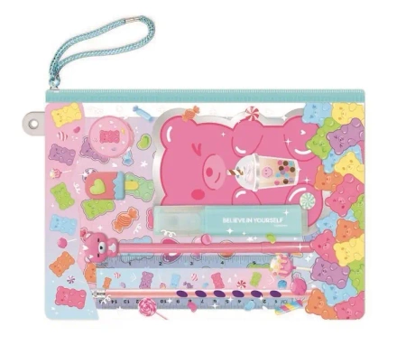 Notatnik z akcesoriami w saszetce Miś