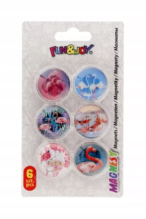 Magnesy okrągłe wypukłe 30 mm 6 szt. Flamingi - Titanum