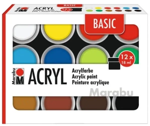 Farby akrylowe Basic 18ml 12 kolorów - Marabu