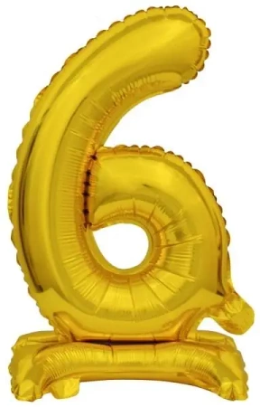 Balon foliowy mini cyfra 6 ze stopką złota 22x40cm - Amscan