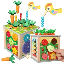Kostka drewniana edukacyjna sensoryczna 6w1 - Leantoys