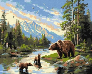 Malowanie po numerach - Niedźwiedzica i miśki - Ideyka