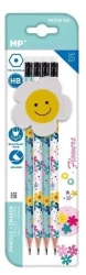 Ołówek sześciokątny HB z dodatk. gumką Kwiaty 4szt - MP Main Paper