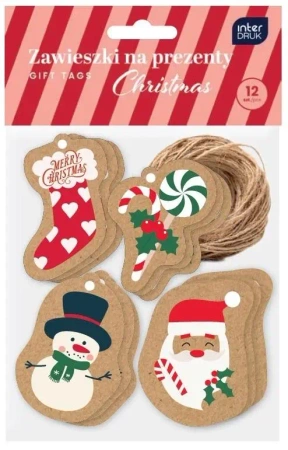 Zawieszki na prezent 12szt Kraft Christmas BN - INTERDRUK