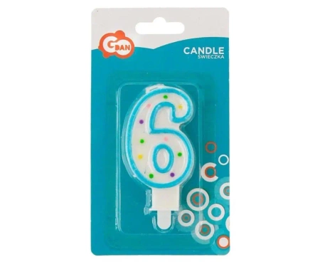 Świeczka cyfra 6 z kropeczkami 7.5cm - Godan