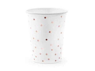 Kubeczki Kropki białe 260ml 6szt - PartyDeco