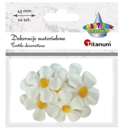 Ozdoba materiałowa kwiatki 45mm biało-żólte 10szt - Titanum