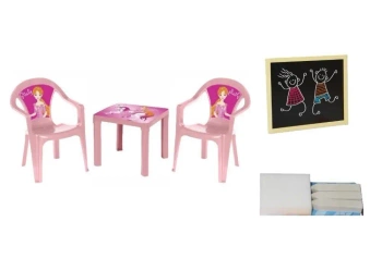 Stolik i dwa krzesła + tablica pastel różowy - 3toysm