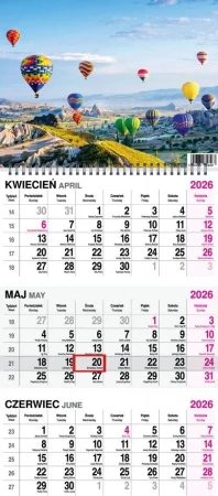 Kalendarz 2026 trójdzielny na spirali Balony - O-press