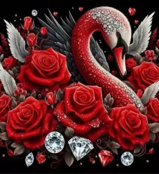 Diamentowa mozaika Łabędź z różami i klejnotami 30x40cm 2001765 - Norimpex