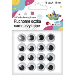 Oczy samoprzylepne bez rzęs 15mm okrągłe 16szt - Titanum