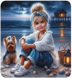 Diamentowa Mozaika Dziewczynka z pieskiem na wybrzeżu NO-2001529 - Norimpex