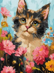 Malowanie po numerach- Puszysty w kwiatach 30x40cm - Ideyka