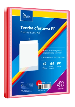 Teczka ofertowa A4 PP + 40 koszulek czerwona - Tetis