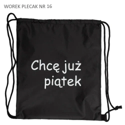 Worek plecak czarny Chcę już piątek - Pajacyk