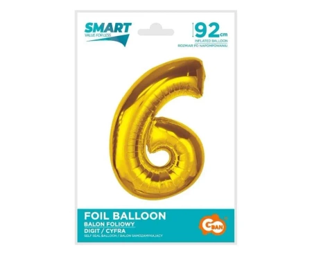Balon foliowy Smart cyfra 6 złota 92cm - Godan