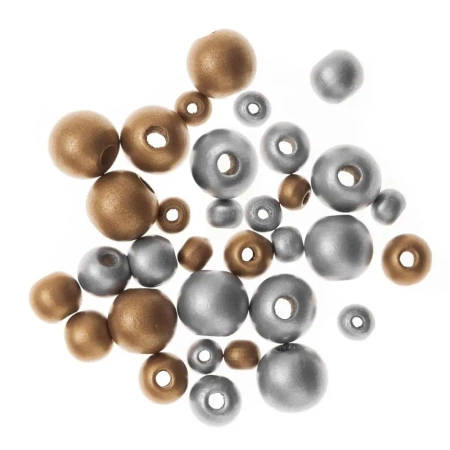 Drewniane koraliki, kulki, gold&silver 30szt - Dalprint dpCraft