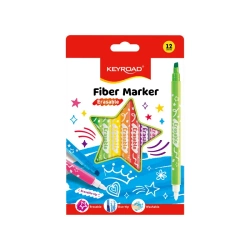 Flamastry KEYROAD Fiber Marker wymazywalne 12 kolorów