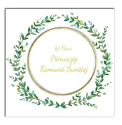 Karnet KW Komunia. Wianek z liśćmi - Henry