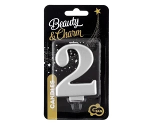 Świeczka B&C 2 metalik srebrna 8,0cm - Godan