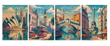 Brulion A5/96K kratka z margines Retro City (5szt) - HERLITZ